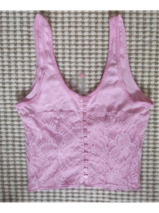 Free People Tops - Women's Free People Pink Lace Button-Front 100% Cotton Tank Top S Coquette Boho